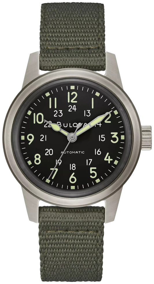 Bulova Black Dial Nylon Strap Hack Watch 96A259