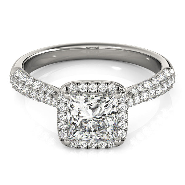 Multirow Pavé Halo Engagement Ring