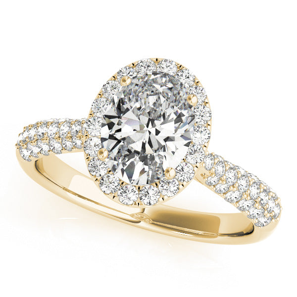Multirow Pavé Halo Oval Shape Engagement Ring
