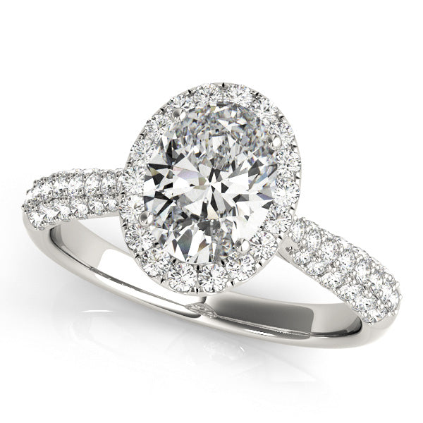 Multirow Pavé Halo Oval Shape Engagement Ring