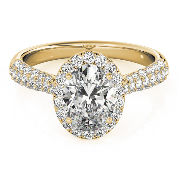 Multirow Pavé Halo Oval Shape Engagement Ring