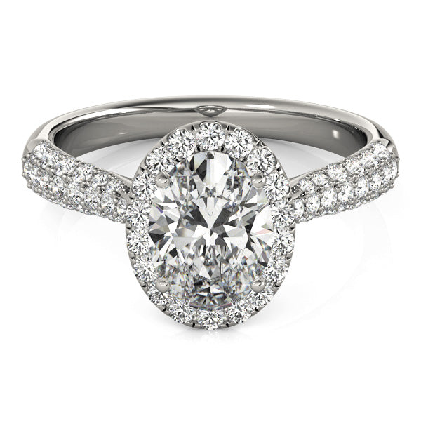 Multirow Pavé Halo Oval Shape Engagement Ring