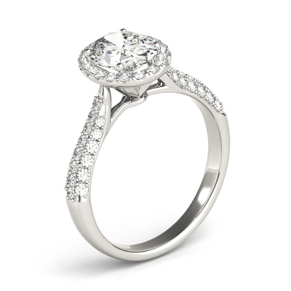 Multirow Pavé Halo Oval Shape Engagement Ring