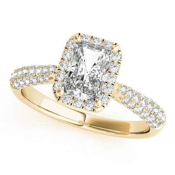 Multirow Pavé Halo Emerald Shape Engagement Ring