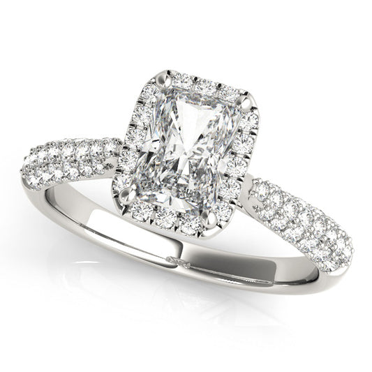 Multirow Pavé Halo Emerald Shape Engagement Ring