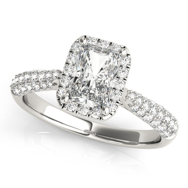 Multirow Pavé Halo Emerald Shape Engagement Ring