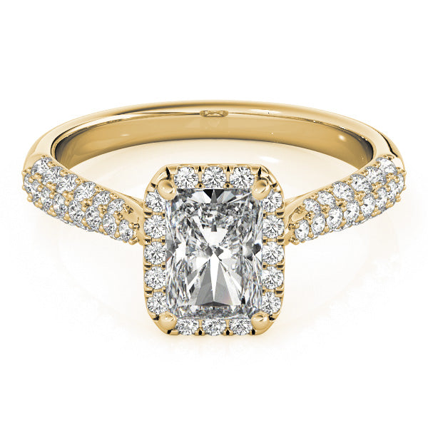 Multirow Pavé Halo Emerald Shape Engagement Ring