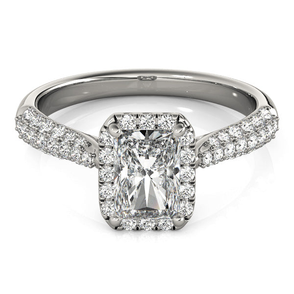 Multirow Pavé Halo Emerald Shape Engagement Ring
