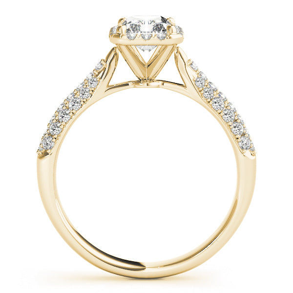 Multirow Pavé Halo Emerald Shape Engagement Ring