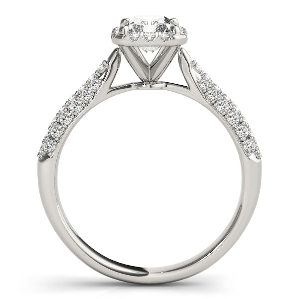 Multirow Pavé Halo Emerald Shape Engagement Ring