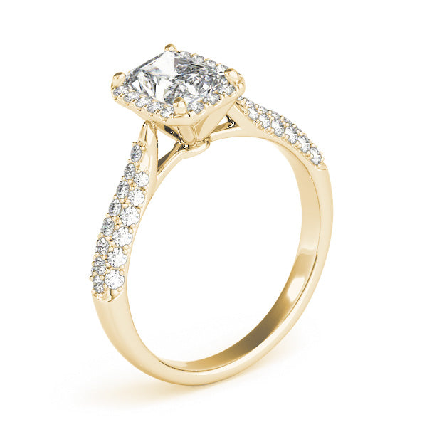 Multirow Pavé Halo Emerald Shape Engagement Ring