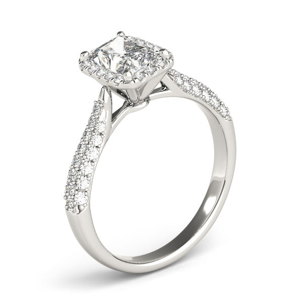 Multirow Pavé Halo Emerald Shape Engagement Ring
