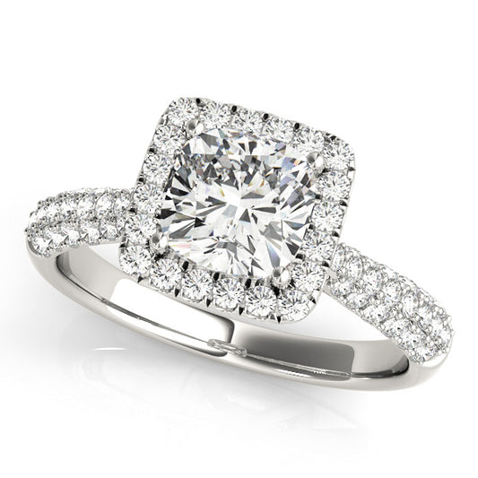 Multirow Pavé Cushion Halo Engagement Ring