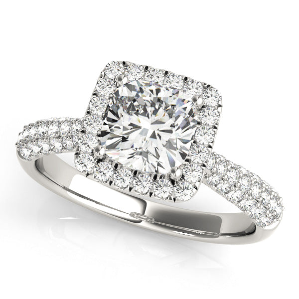 Multirow Pavé Cushion Halo Engagement Ring