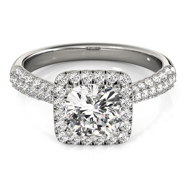 Multirow Pavé Cushion Halo Engagement Ring