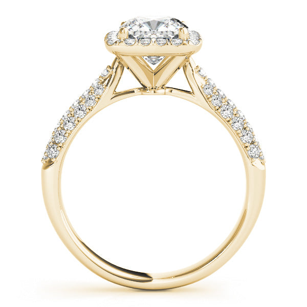 Multirow Pavé Cushion Halo Engagement Ring