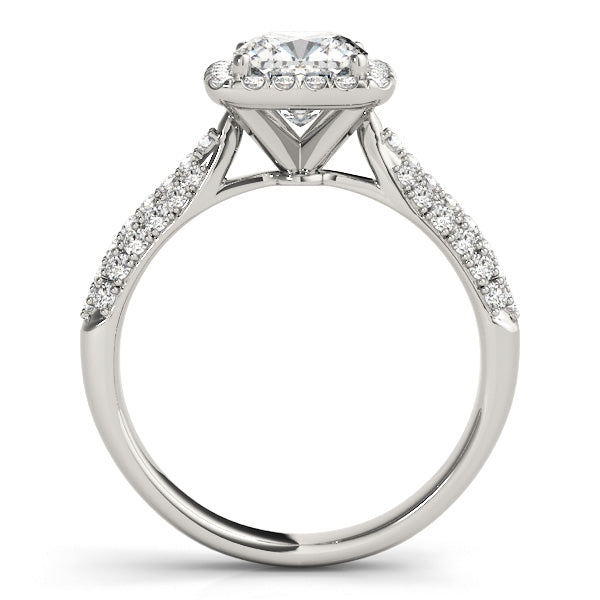 Multirow Pavé Cushion Halo Engagement Ring