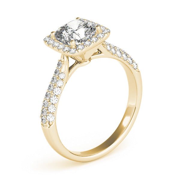 Multirow Pavé Cushion Halo Engagement Ring
