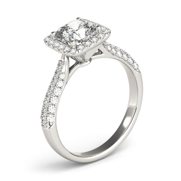 Multirow Pavé Cushion Halo Engagement Ring