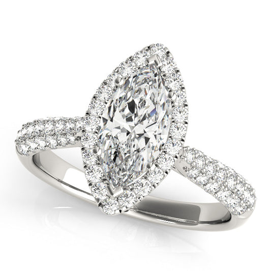 Multirow Pavé Halo Engagement Rings