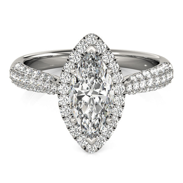 Multirow Pavé Halo Engagement Rings