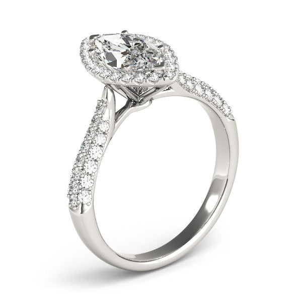 Multirow Pavé Halo Engagement Rings