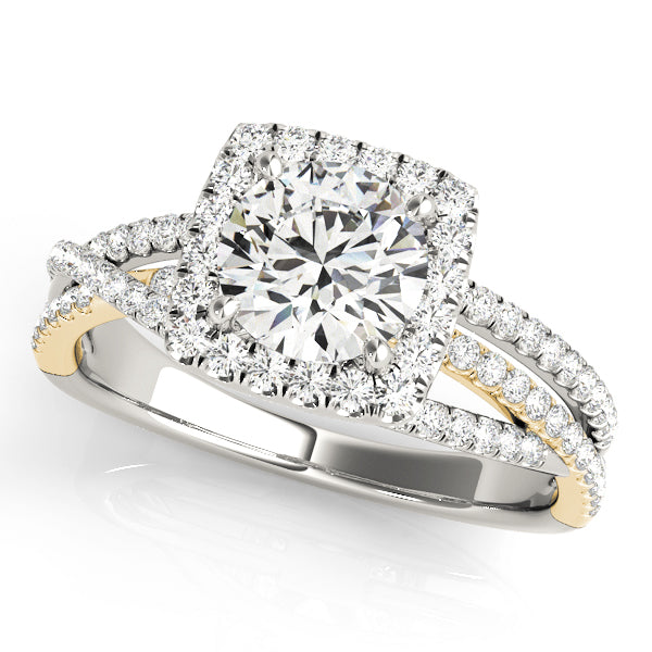 Multirow Twisted Shank Cushion Halo Engagement Ring