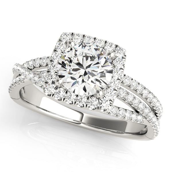 Multirow Twisted Shank Cushion Halo Engagement Ring