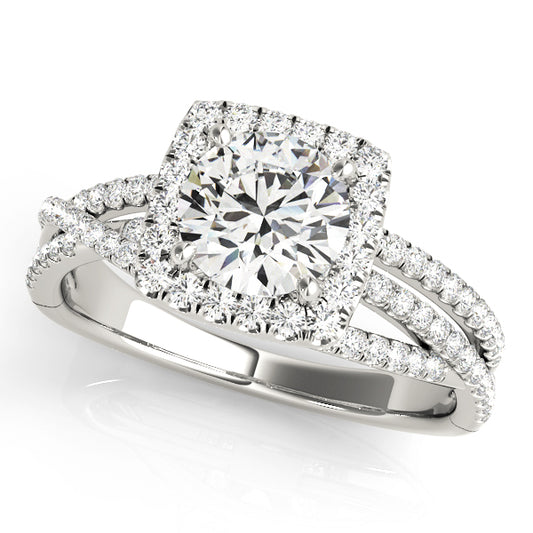 Multirow Twisted Shank Cushion Halo Engagement Ring
