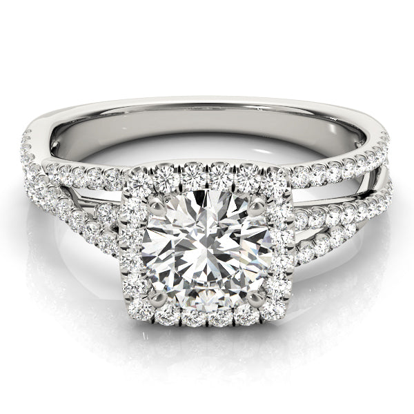 Multirow Twisted Shank Cushion Halo Engagement Ring