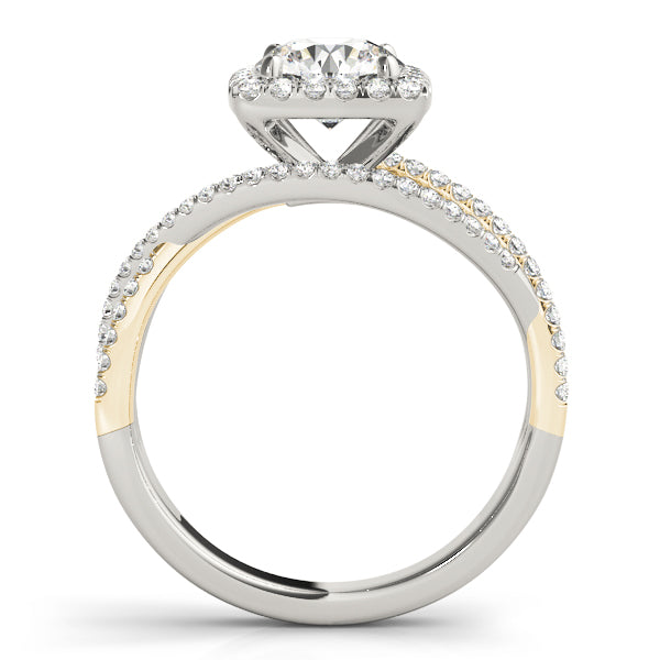 Multirow Twisted Shank Cushion Halo Engagement Ring