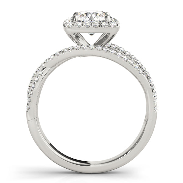 Multirow Twisted Shank Cushion Halo Engagement Ring