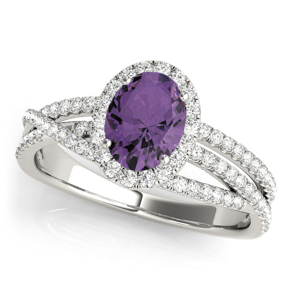 Multirow Oval Halo Engagement Ring