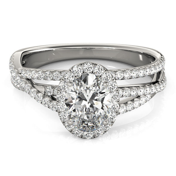 Multirow Oval Halo Engagement Ring