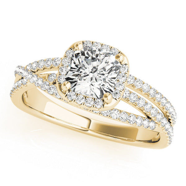 Multirow Twisted Shank Cushion Halo Engagement Ring