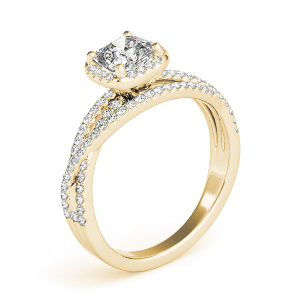 Multirow Twisted Shank Cushion Halo Engagement Ring