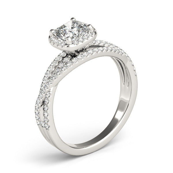 Multirow Twisted Shank Cushion Halo Engagement Ring