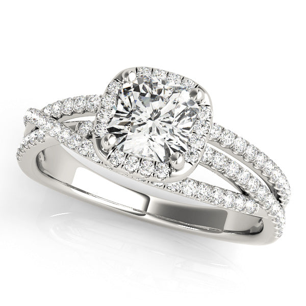 Multirow Twisted Shank Cushion Halo Engagement Ring