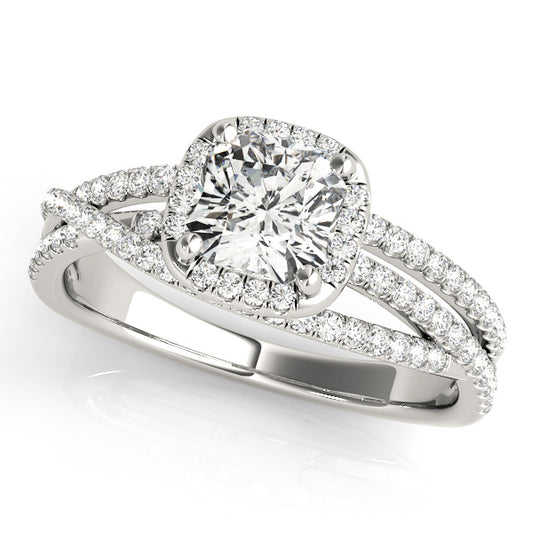 Multirow Twisted Shank Cushion Halo Engagement Ring