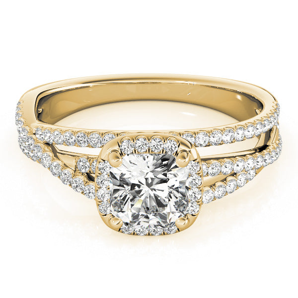 Multirow Twisted Shank Cushion Halo Engagement Ring