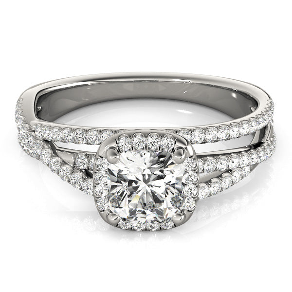 Multirow Twisted Shank Cushion Halo Engagement Ring