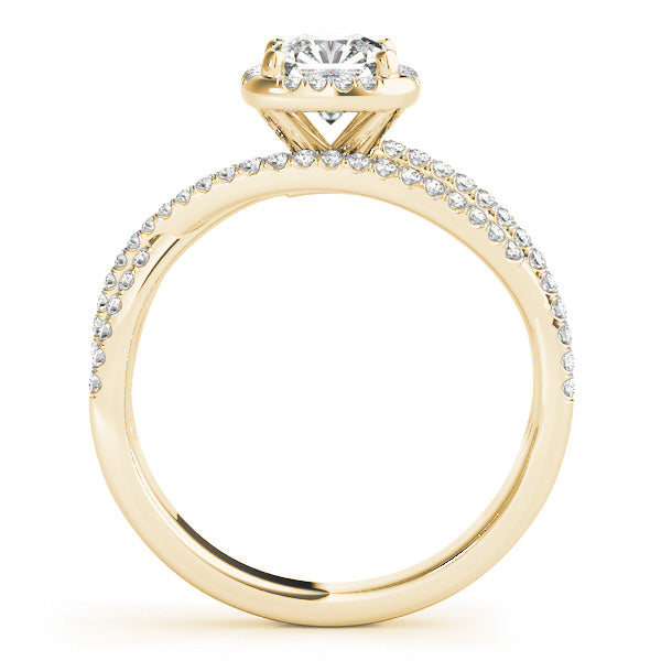 Multirow Twisted Shank Cushion Halo Engagement Ring