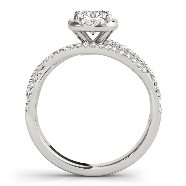 Multirow Twisted Shank Cushion Halo Engagement Ring