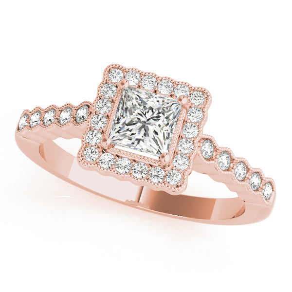 Antique Style Halo Milgrain Engagement Rings