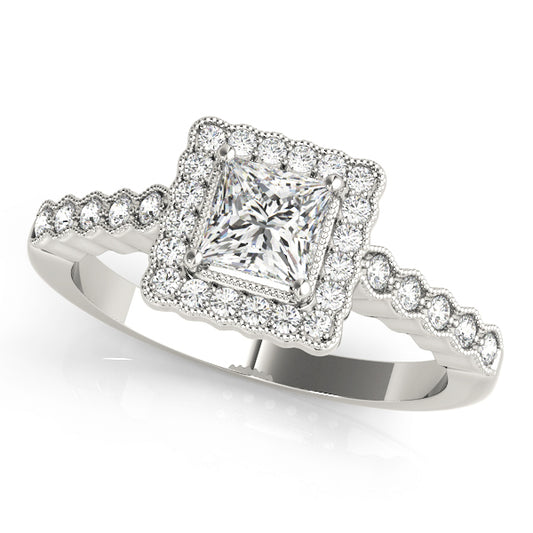 Antique Style Halo Milgrain Engagement Rings