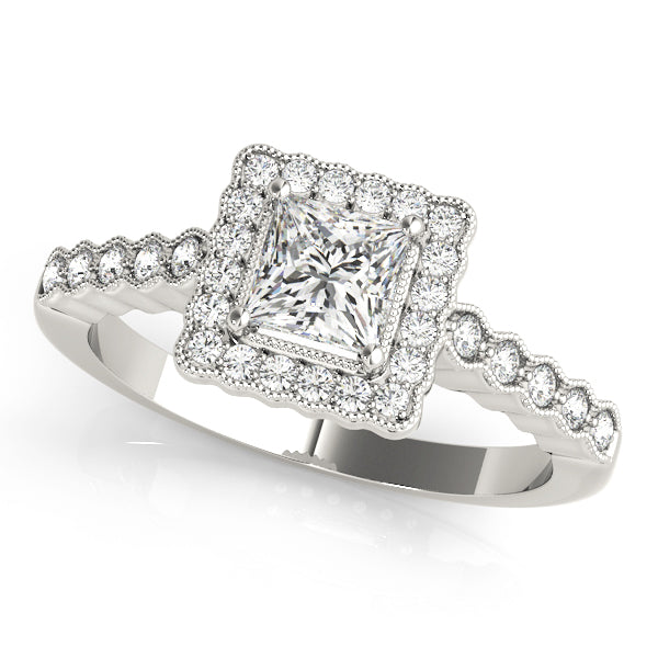 Antique Style Halo Milgrain Engagement Rings