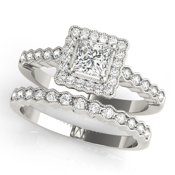 Antique Style Halo Milgrain Engagement Rings