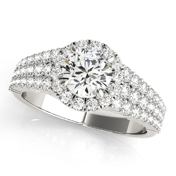 Multirow Pavé Round Halo Engagement Ring