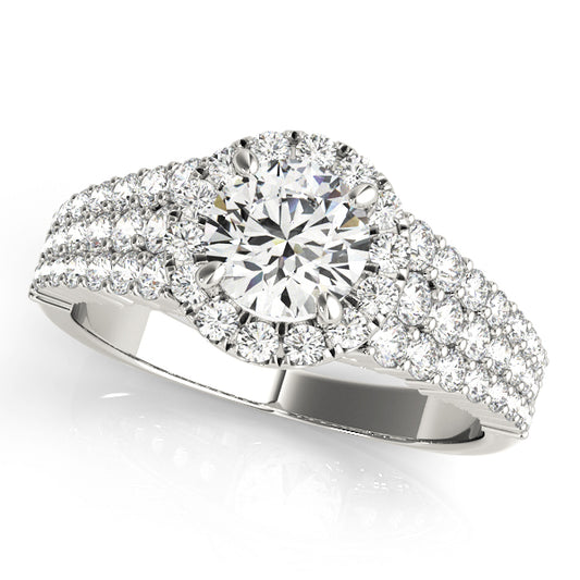 Multirow Pavé Round Halo Engagement Ring