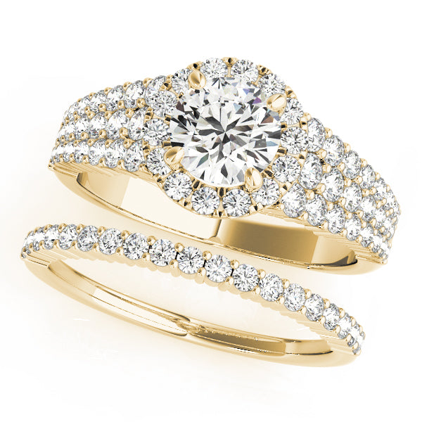 Multirow Pavé Round Halo Engagement Ring